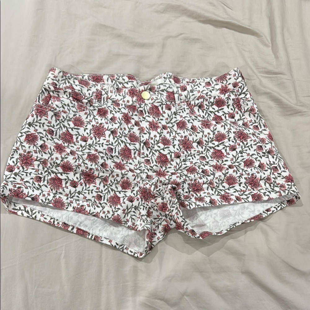 H&M White and Red Jean Shorts Floral Design